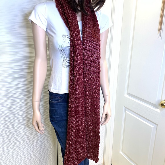 Hand knit Burgundy and Silver Scarf - Picture 4 of 4